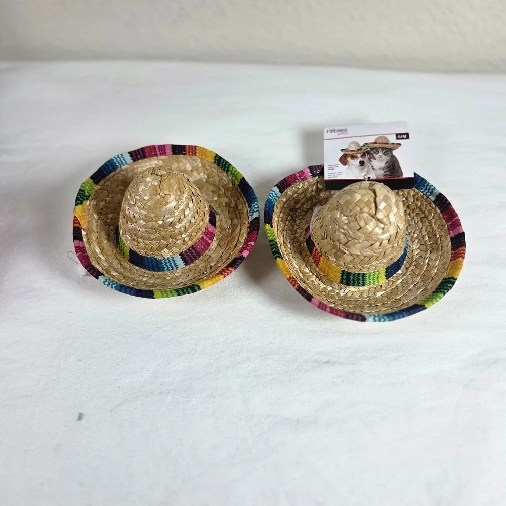 Rubies Pets Sombrero Hat Set of 2 Small Medium Dog Cat Serape Straw Costume